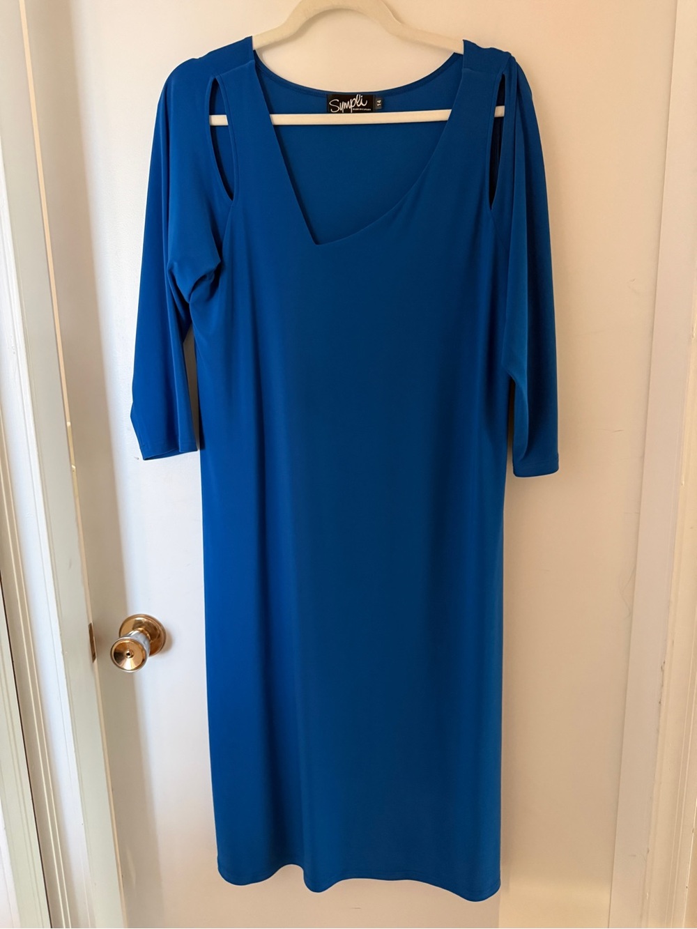 Sympli Made in Canada Cobalt Blue Slit Shoulder Midi Dress Size 14